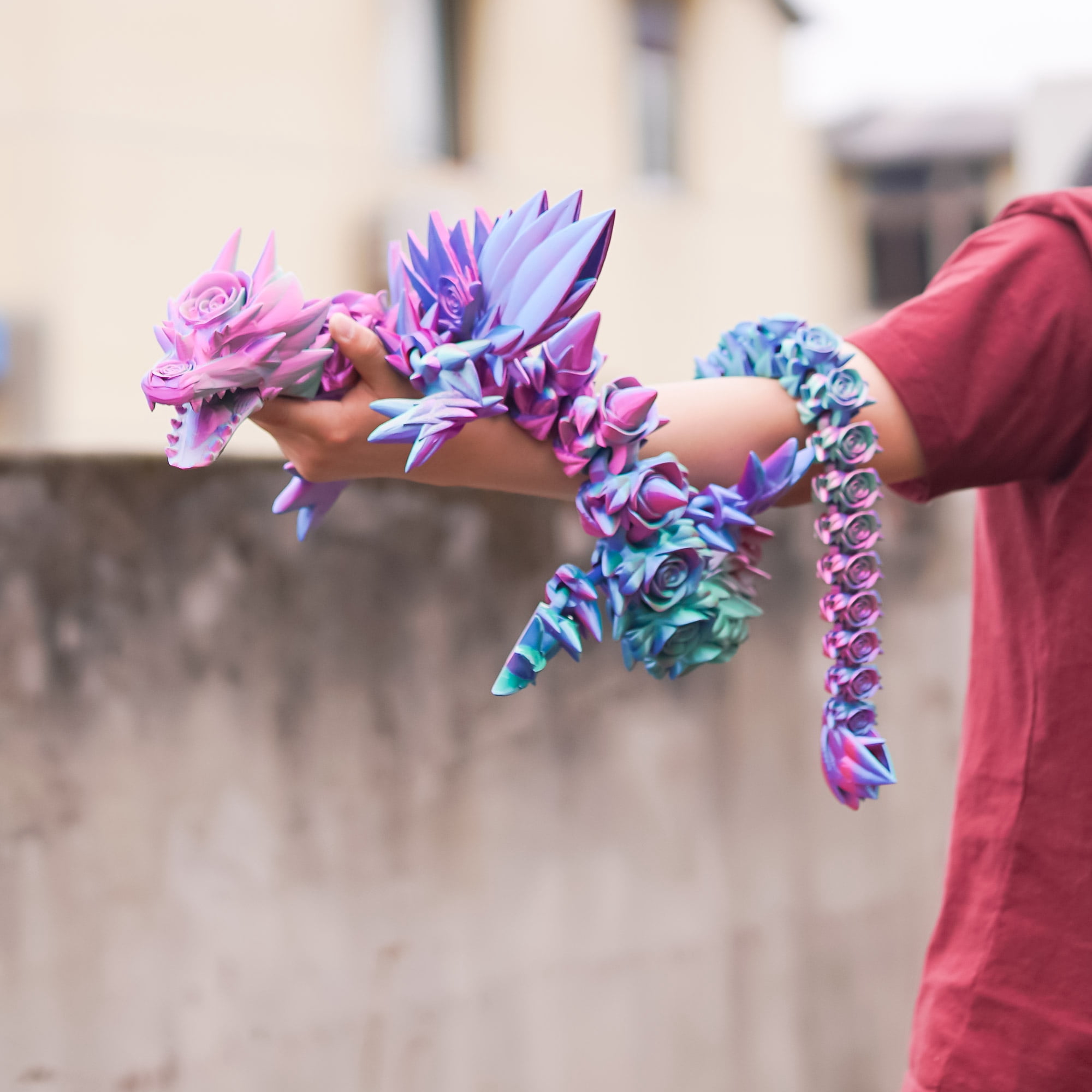 47.5inch 3D Printed Rose Dragon,Flexible Joint Animal lacertid Figurines,Realistic Eyes, Home Office Decor,Fidget Toy for Adults Teens Boy Festival Gifts