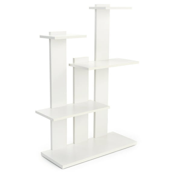 Displays2go Multi-Tier Etagere Floor Stand, Four Shelves, Plastic Laminate Finish - White (SMFSTSDWHT)