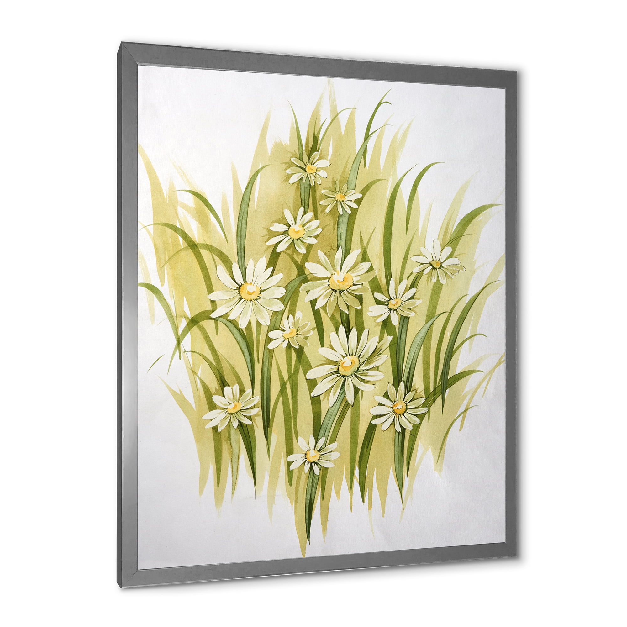Designart 'Abstract White Meadow Flowers' Traditional Framed Art Print