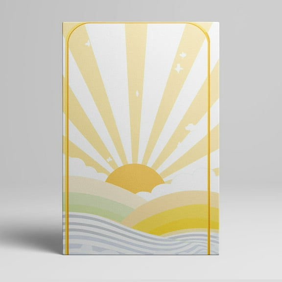 1pc Retro - inspired Sunburst Canvas Wall Art with Rising Sun, Clouds and Wave Patterns, framed Decor room hanging Wall Picture Decor for Home Gifts, living room, bathroom, bedroom, kitchen wall art