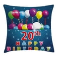 thumbnail image 1 of 20th Birthday Decorations Throw Pillow Cushion Cover, Sweet 20 Birthday Party with Colorful Balloons on Blue Backdrop, Decorative Square Accent Pillow Case, 24 X 24 Inches, Multicolor, by Ambesonne, 1 of 2