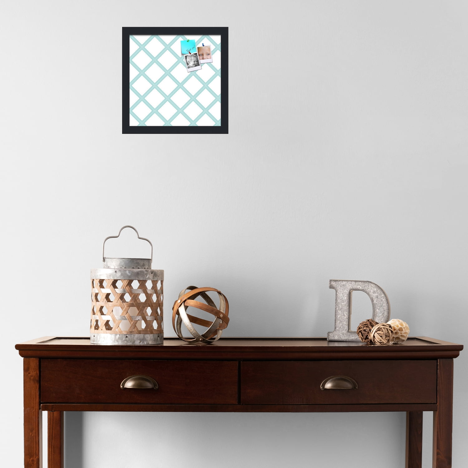 PinPix 12x12 Custom Cork Bulletin Board Diamond Modern Pattern Aqua Poster Board Has a Fabric Style Canvas Finish, Framed in Diamond Modern Pattern Aqua, by ArtToFrames (PinPix-1798)