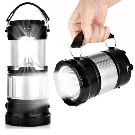 2-in-1 Solar Lantern Rechargeable Flashlight Collapsible LED Lantern for Camping, Hiking, Emergency, Survival, Hurricane, Storm, (Best Rechargeable Camping Lantern)