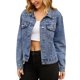 thumbnail image 4 of Chaqueta de mezclilla de manga larga con botones y perlas para mujer Inspire Chic, primavera, tamaño S, azul, 4 of 5