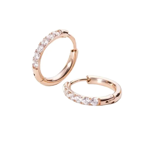 PAMTIER Hoop Earrings for Women Stainless Steel Pavé Cubic Zirconia Unique Minimalist Statement Jewelry 8mm Rose Gold