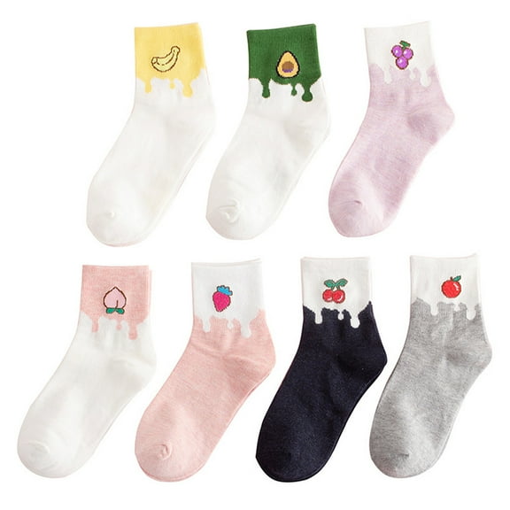GOOHOCHY  7 Pairs Cartoon Color Matching Fruit Socks Moisture Wicking Women Girl Peaches Girls Miss