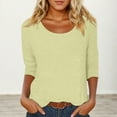 thumbnail image 2 of Daznico Womens Tops - Women's Casual Solid Color Crew Neck Low Cut 3/4 Sleeve T Shirt Top - Shirts for Women,Color:Light Yellow,Size:XXL, 2 of 4