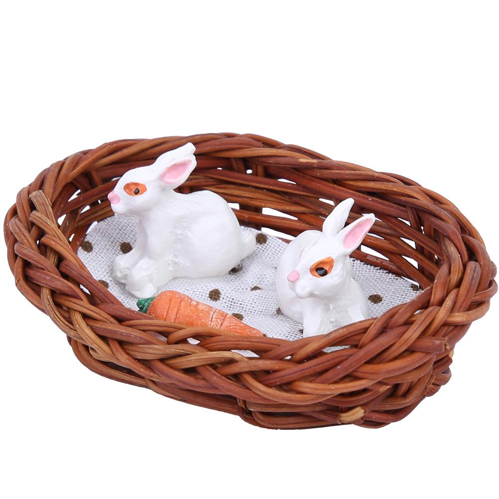 Greensen Miniature Rattan Bunny Rabbit Basket Model for 1/12 Doll House