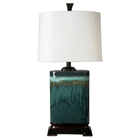 Blue Glaze Ceramic Table Lamp - Carolina Ceramic Table Lamp - Multitone Blue Glaze Finish - Oatmeal Fabric Shade