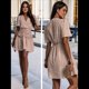 thumbnail image 4 of Vestido Plisado Informal de Corta con Escote en V y Cintura Alta para Mujer, de Color Liso. Rosa S, 4 of 8