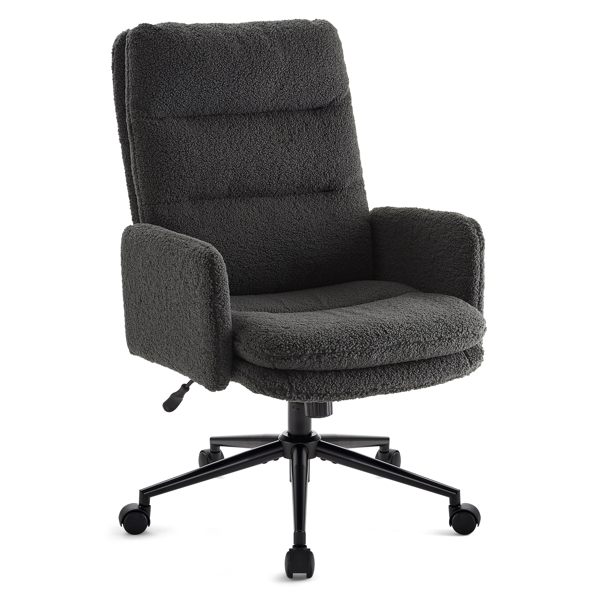 Gray High-Back Home Office Chair,Upholstered Desk Chair with Armrests,Height Adjustable Armchair with Wheels, Swivel Office Desk Chair, Ergonomic Computer Task Chair