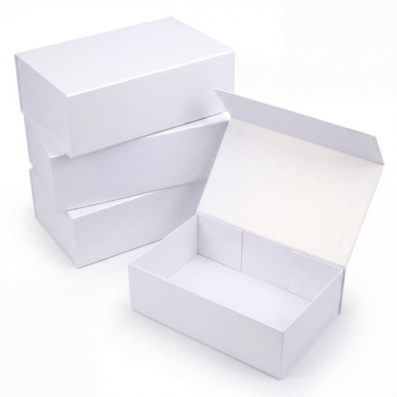 4-Pack Magnetic Closure Gift Boxes, 12"x8"x4" White Party Favor Boxes with Lids for Birthday & Festival