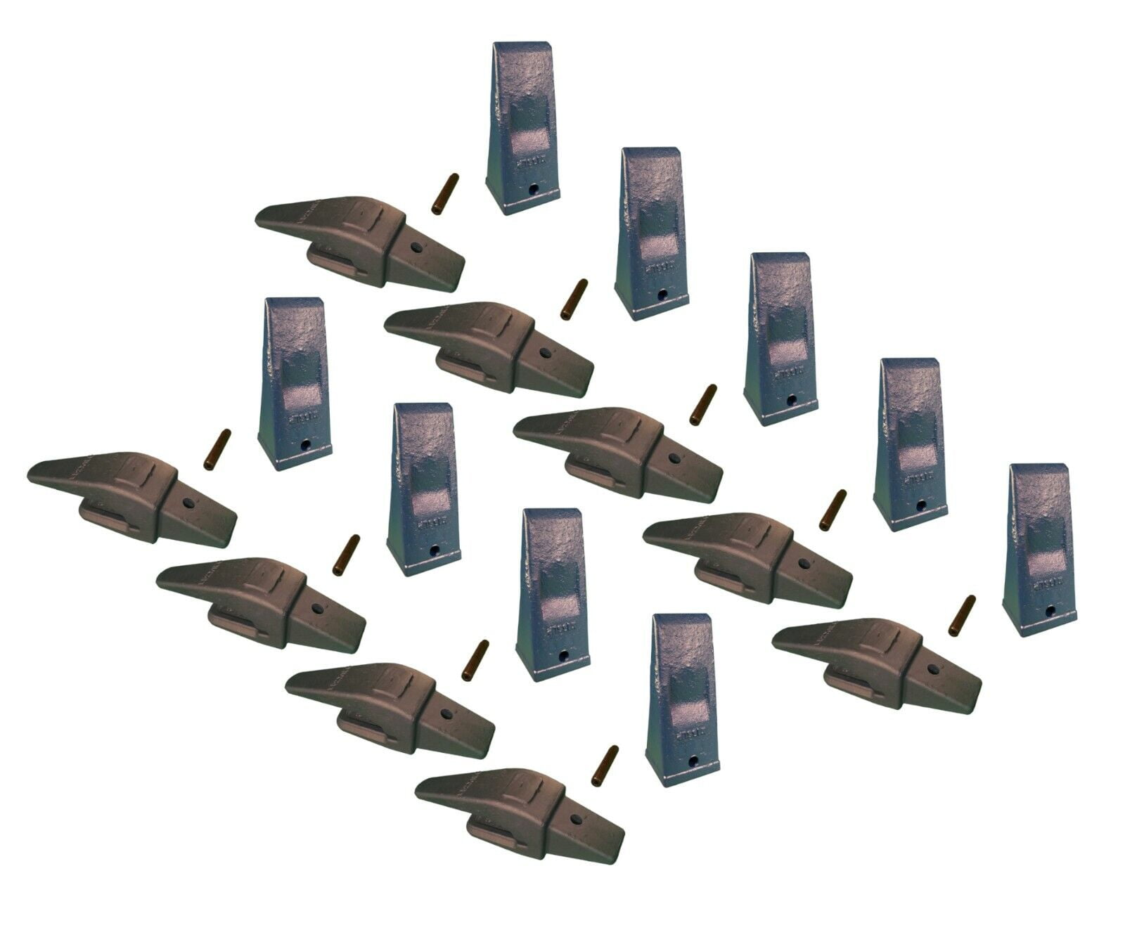 9 Excavator Bucket Combo, Weldon Shanks, HD Long Teeth & Pins, 3/4