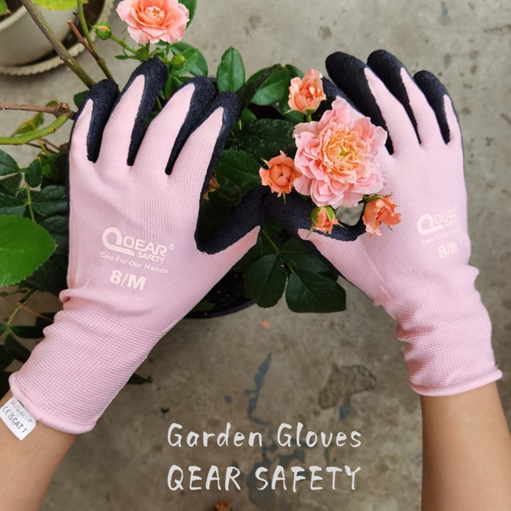 Qear 3-Pair Latex Rubber Gardening Work Gloves, Unisex, Large