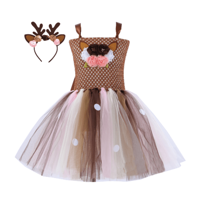 Bebé niñas Halloween Zoo Animal Cosplay disfraz alce Tigre vaca leopardo tutú vestido niños cumpleaños fiesta graduación Navidad Show Vestido6-12M Gao Jinjia LED