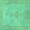 thumbnail image 1 of Ahgly Company Machine Washable Indoor Square Oriental Turquoise Blue Traditional Area Rugs, 5' Square, 1 of 4