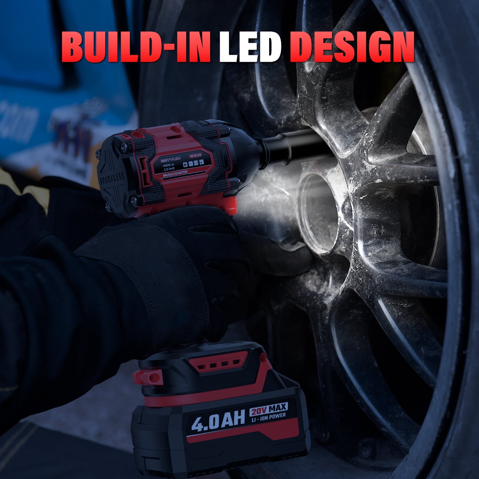 SEYVUM Cordless Impact Wrench, 20V Compact Brushless 1/2 Inch Impact Driver with 4.0Ah Lithium-Ion Battery and Fast Charger, 350 Ft-lbs(475 N.m) with 4 Pcs Sockets, Electric Impact Wrench for Car Hom