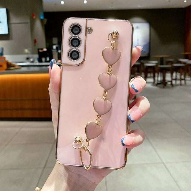 Electroplated Heart Shaped Chain Shockproof Phone Case For Galaxy S22 Ultra/S22+/S22/S21/S20/A73/A53/A72/A52/A13