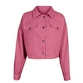 thumbnail image 6 of Breezora Women's Corduroy Cropped Shacket Button Down Plaid Long Sleeve Casual Style Modern Tops XL Size Pink, 6 of 7