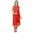 thumbnail image 2 of Atasi Women'S Custom Stitched Red Cotton Straight Salwar Kameez With Dupatta, 2 of 8
