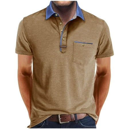 Mens Golf Shirts with Pocket Short Sleeve Tshirts Shirt Casual Color Block Pullover Button Collared Breathable Athletic Workout Tees Tops