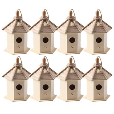 DIY Birdhouse Painting Kit - 8 Unfinished Wooden Birdhouses & 16-Color Acrylic Paint Set For Crafts, Kids, Garden Decor