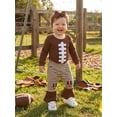 thumbnail image 3 of Loicainy Infant Baby Girl Fall Outfits 3 6 12 18 Months Rugby Print Long Sleeve Romper Flare Pants Headband, 3 of 9