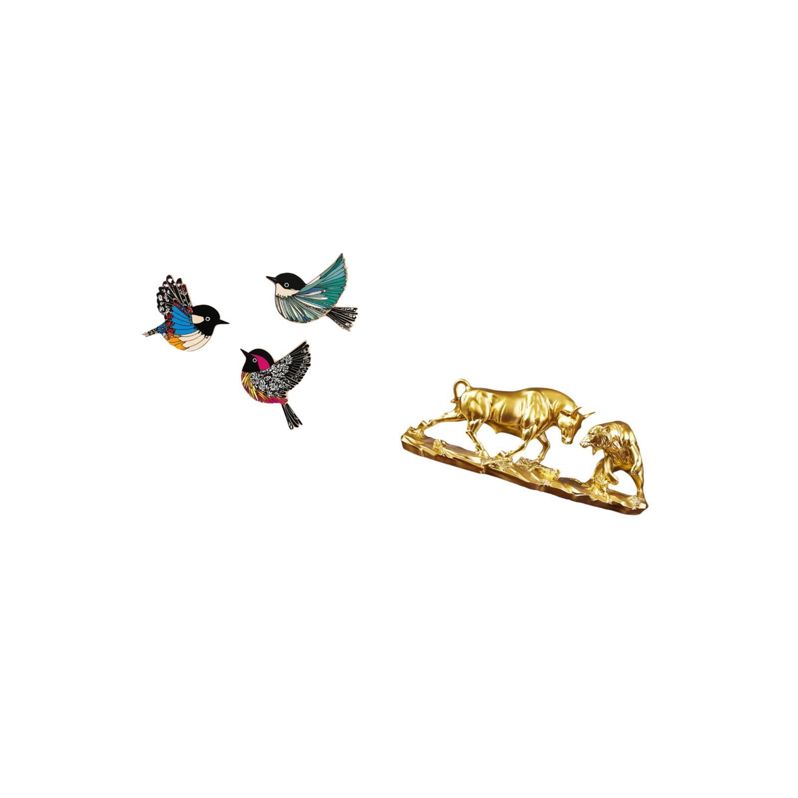Dualoai Wooden Bird Wall Art and Bull Figurine Feng Shui Bear and Bull Statue Modern Artwork Chinese Cow Cattle Sculptures Animal Sculpture for Garden Study Room Farmhouse Desk Birthdays Gifts