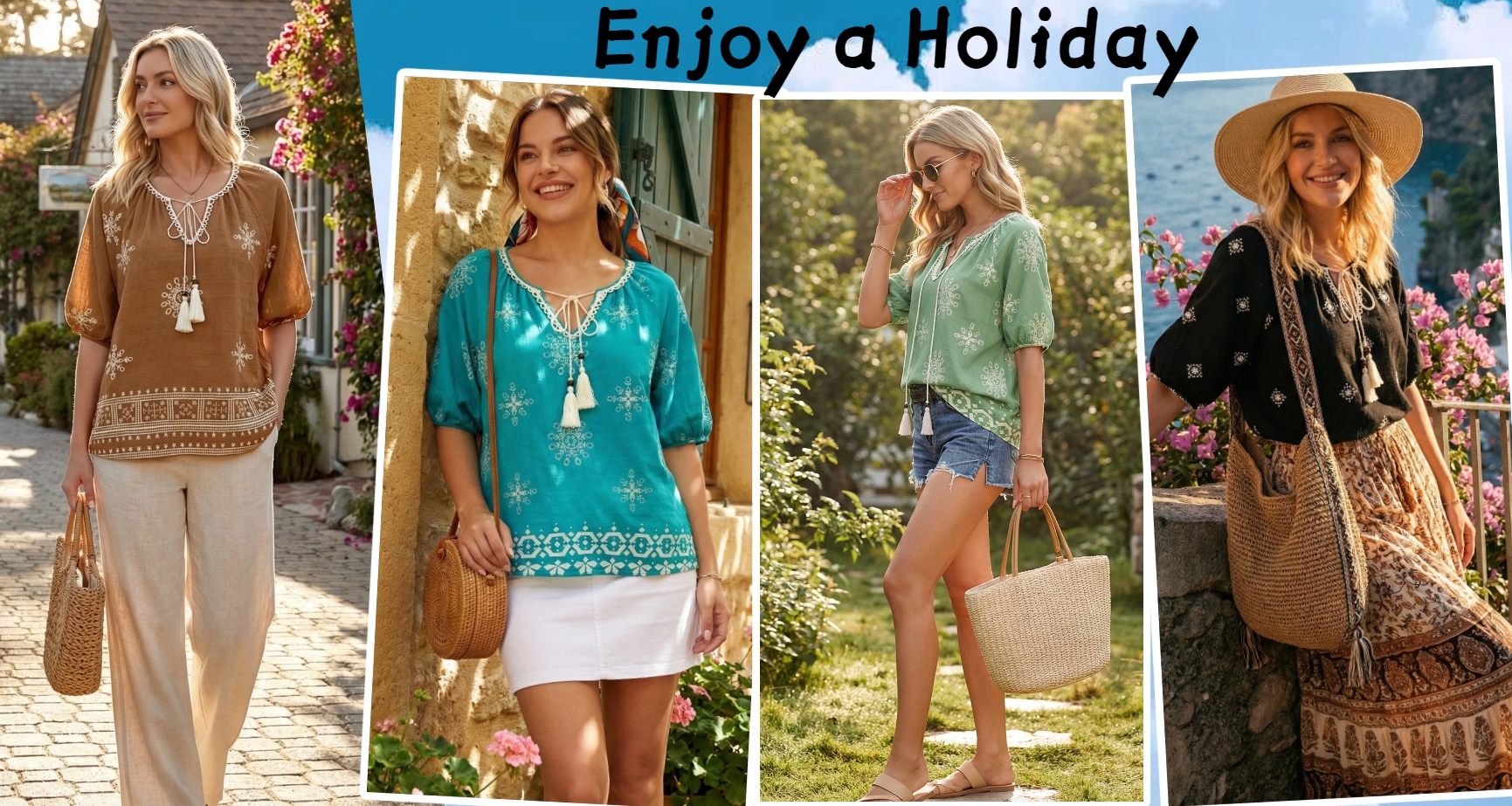 UVN Women's Boho Floral Tie-Front Blouse, Multicolor photo 7