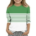 thumbnail image 2 of ZACPNCV Girls 3/4 Sleeve Striped T-Shirts Boys Colorblock Casual Loose Basic Crew Neck Summer Tops for Kids Green 3-4 Years, 2 of 6