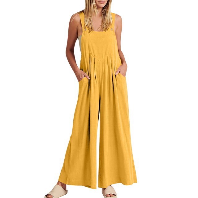 Gibobby pantalones siameses Overol largo para mujer, mono ajustable informal de verano para mujer(Amarillo, M)