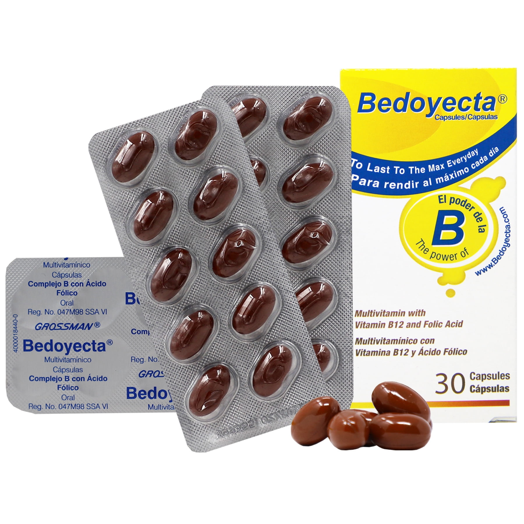 Bedoyecta Multivitamin Supplement with B12 and Folic Acid Capsules, For Adults, 30-Ct 1.5 oz