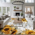 thumbnail image 3 of Large Area Rugs for Living Room Bedroom, Farmhouse Sunflower 6'x9' Rug Washable Carpet Runner Indoor Outdoor, Vintage Daisy Butterflies Gray Wood Non Slip Floor Mats Rug for Kitchen, Playroom, 3 of 8