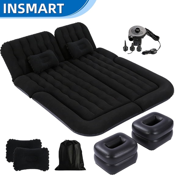 INSMART Car Air Mattress, Back Seat Bed with 2 Pillows, Portable Inflatable Travel Bed with Pump, Thickened Blow Up Mattress for SUV Trunk, Travel, Camping