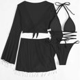 thumbnail image 6 of Bigersell Bikini Sets For Women Thong Women Solid Colored Halter Split Four-piece High Waist Beachwear Set Tall Bathing Suit Female, Style 11130, Black S, 6 of 9