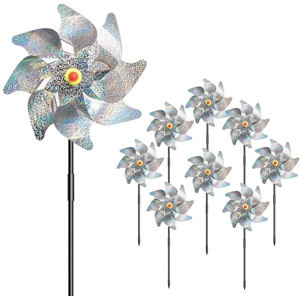 6-Pack Bird Repellent De Reflective Pinwheels with Stakes for Yard and Garden 