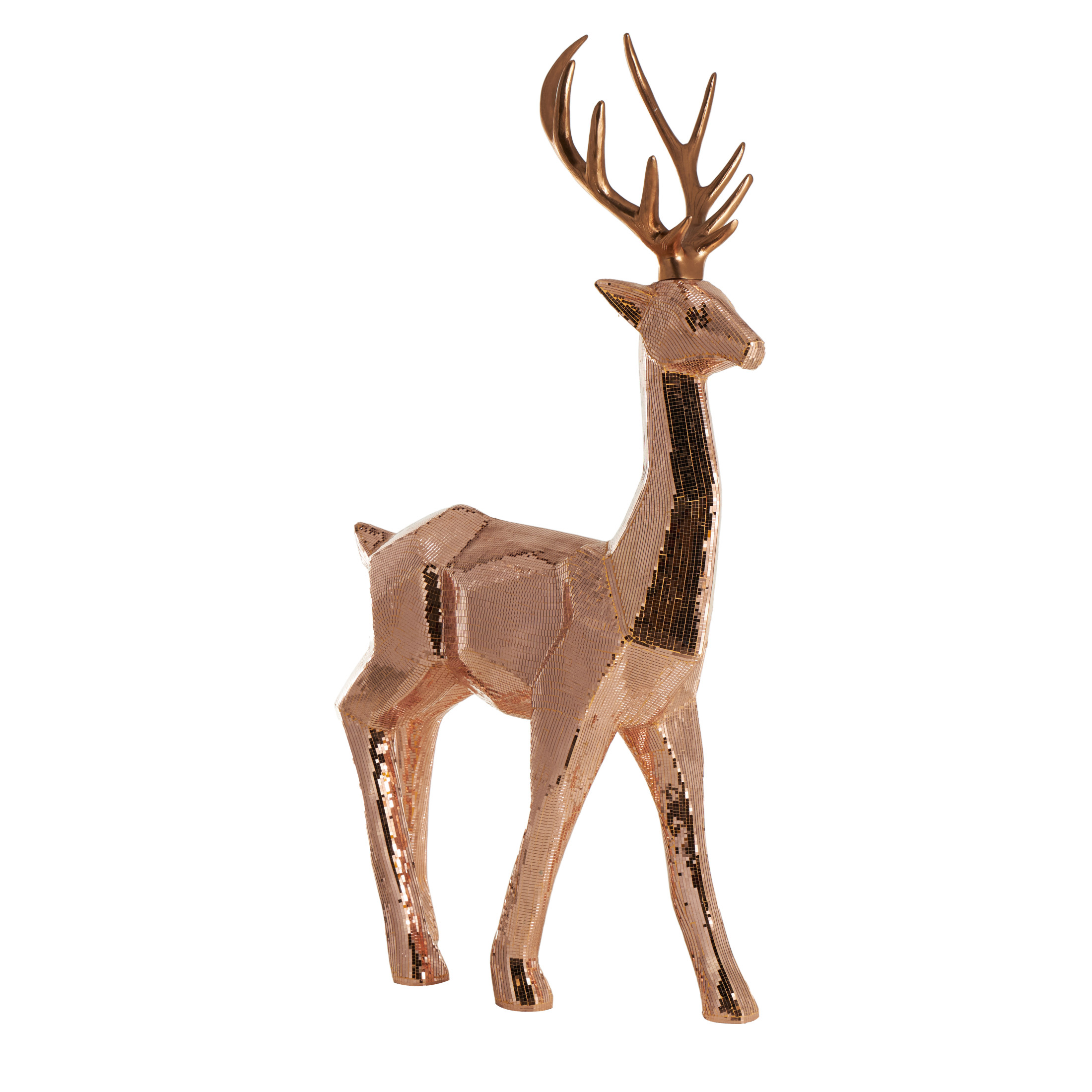 34" x 61" Copper Fiberglass Floor Reindeer Christmas Sculpture with Mosaic Pattern, by DecMode