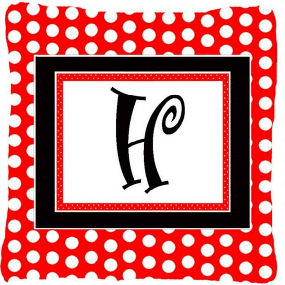 Letter H Initial Monogram - Red Black Polka Dots Decorative Indoor & Outdoor Fabric Pillow