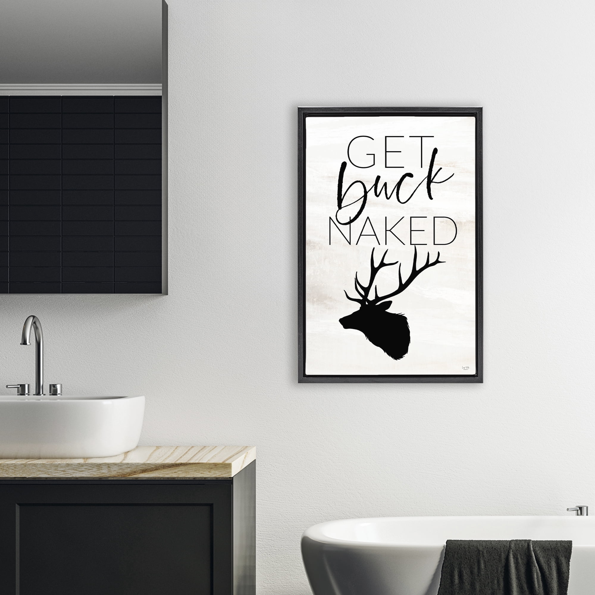 Stupell Industries Get Buck Naked Black Framed Floater Canvas Wall Art, design by Lux + Me Designs