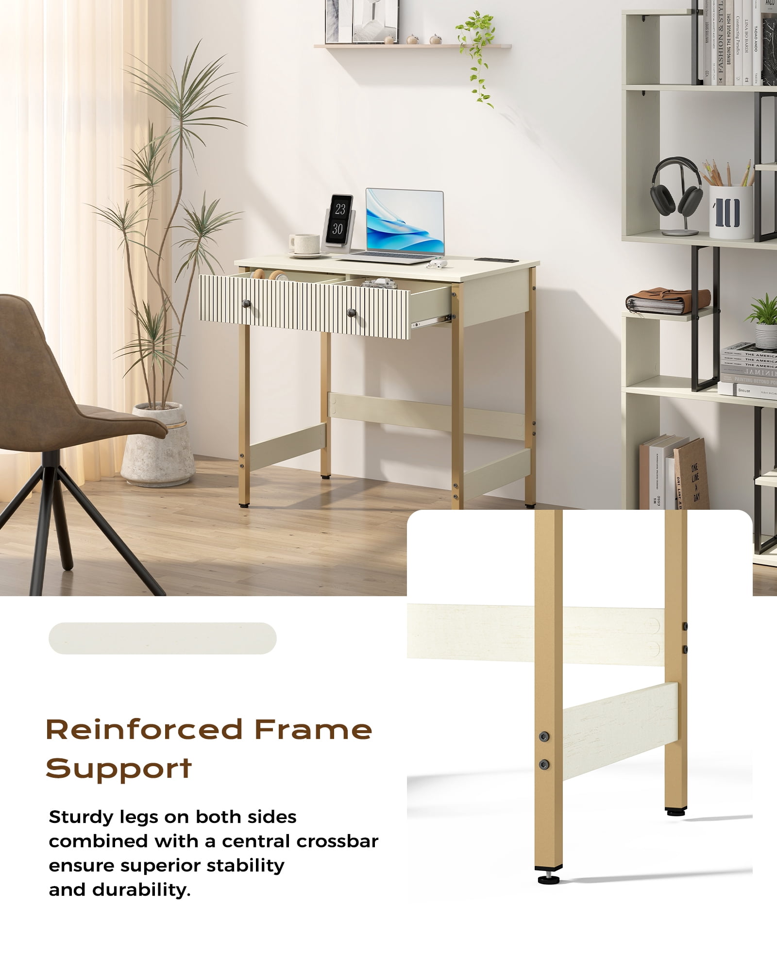 Manxile Fluted Computer Home Office PC Desk with USB Ports & Power Outlet,Writing Desk with Storage Drawers