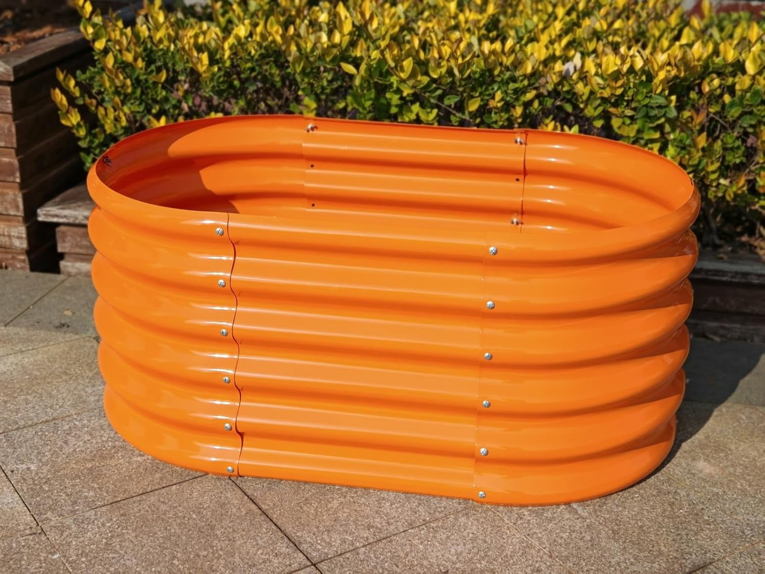 Kids Raised Garden Beds Outdoor (3-Pack)-40x24x18in Oval Round Galvanized Metal Planter Box for Planting Vegetables, Flowers, Fruits, Eco-Safe & Easy Setup, Peach Orange