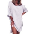 thumbnail image 1 of Cameland Robe d'Été Décontractée pour Femmes Couleur Unie Manches Mi-Longues Coton Lin Fendue, 1 of 6