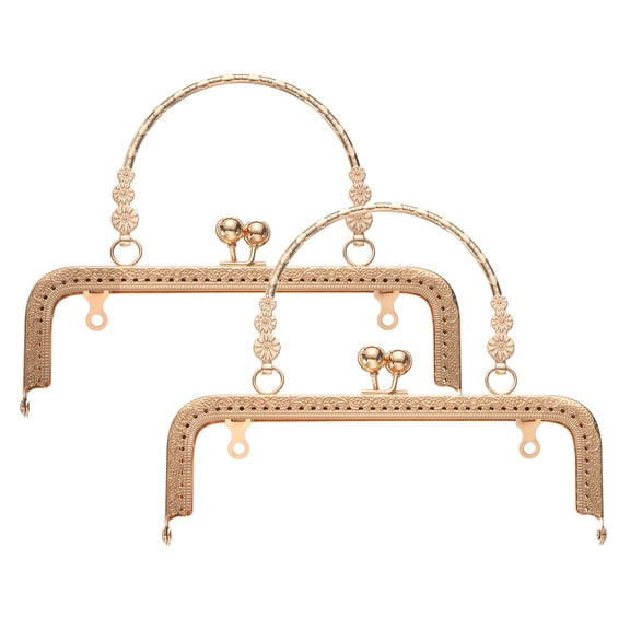 Uxcell 2Pcs Metal Purse Frame 7.1" Retro Rectangle Kiss Lock Clasp Frame Embossed for Purse Making Light Gold