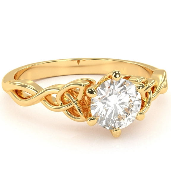 Celtic Trinity Knot White Topaz Engagement Ring In 14k Yellow Gold