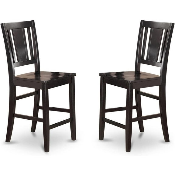 East West Furniture Buckland Counter Height Barstools-Slat Back Solid Wood Seat Chairs, Set of 2, Black