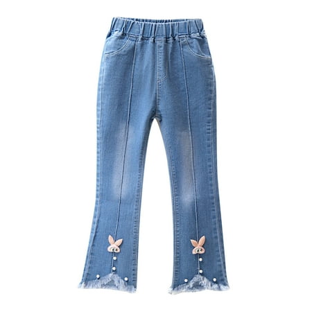 

Funicet Toddler Girls Capris Jeans Toddler Kids Baby Girls Fashion Cute Sweet Boe Flared Pants Trousers Denims Pants Blue A 3-4Years