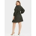 thumbnail image 2 of CurveSoul Gold Polka Dot V-Neck Lantern Sleeve Long Sleeve Elastic Waist Dress Comfortable Elastic Cuffs Mid Length Casual Dress, 2 of 4