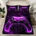 thumbnail image 2 of Manfei Video Gamepads 4pcs Bed Sheets for Teens Female Men,Geometric Honeycomb King Sheets,Black Purple Gamepads Super Cozy Sheet Set,Super Cozy Room Decor, 2 of 7