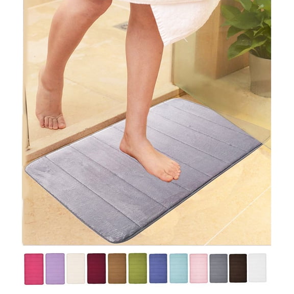 URMAGIC Coral Velvet Memory Foam Stripes Non-slip Absorbent Quick-dry Shower Bath Mat Tub Bathroom Rug Pad Bathroom Mats