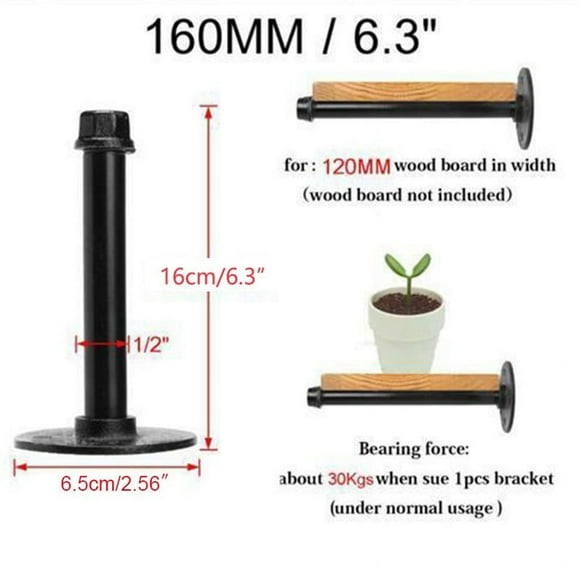 Wall Shelf Holder Bracket Book Shelving Wood Iron Pipe Home Decor Storage